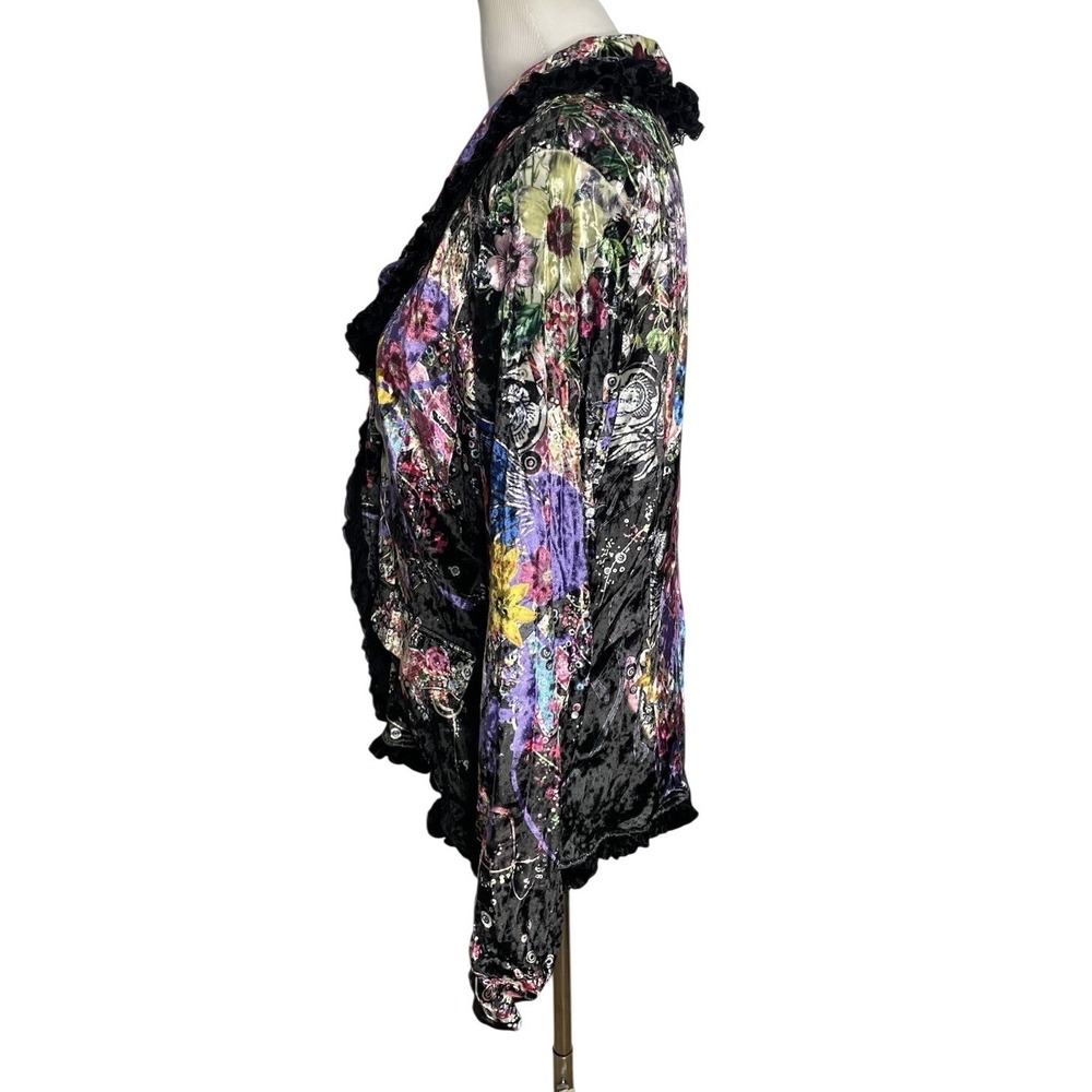 Alberto Makali Crushed Velvet Blazer Jacket Floral Gothic Witchy Art To Wear XL - Picture 3 of 5